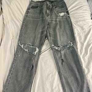 American Eagle Outfitters Distressed Gray Women's Straight Leg Jeans